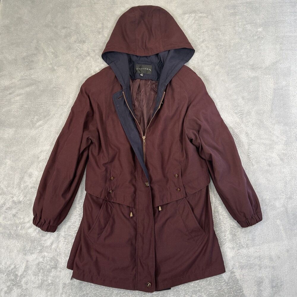 VTG Gallery Rain Jacket Womens Small Burgundy Hooded Water Resistant Full Zip